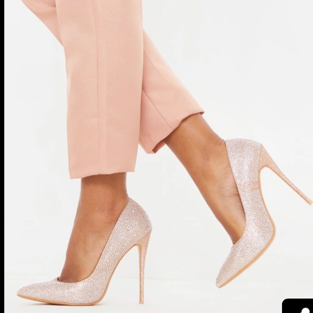 Nude diamanté pumps